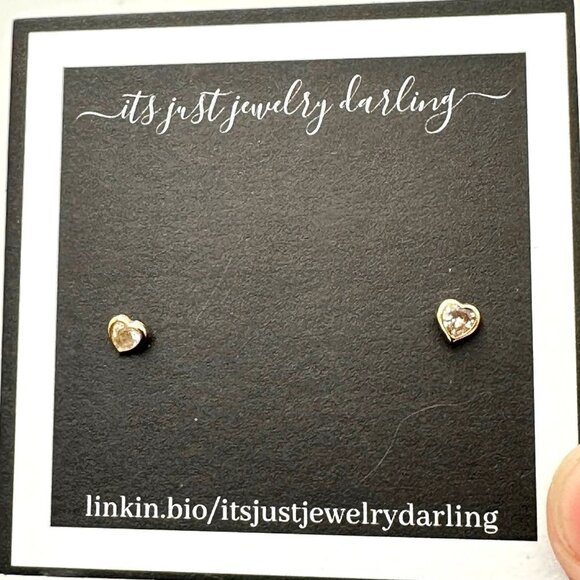 Womens Earrings 10K Yellow Gold Heart Cubic Zirconia Gift Idea for Her Estate - Picture 3 of 4